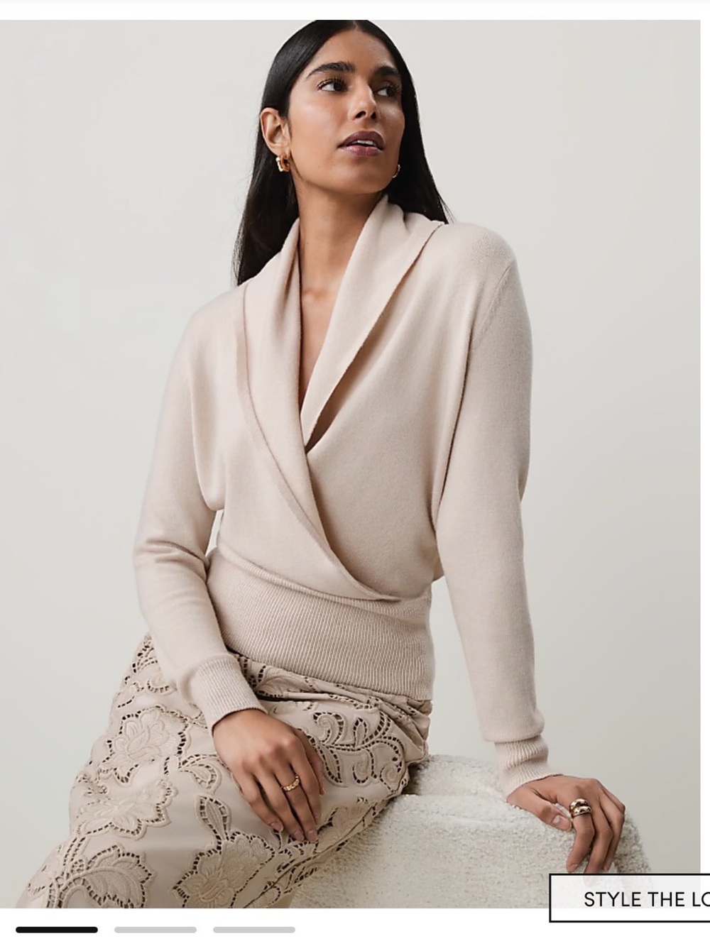 Ann Taylor Shawl-Collar Wrap Sweater in Light Beige
